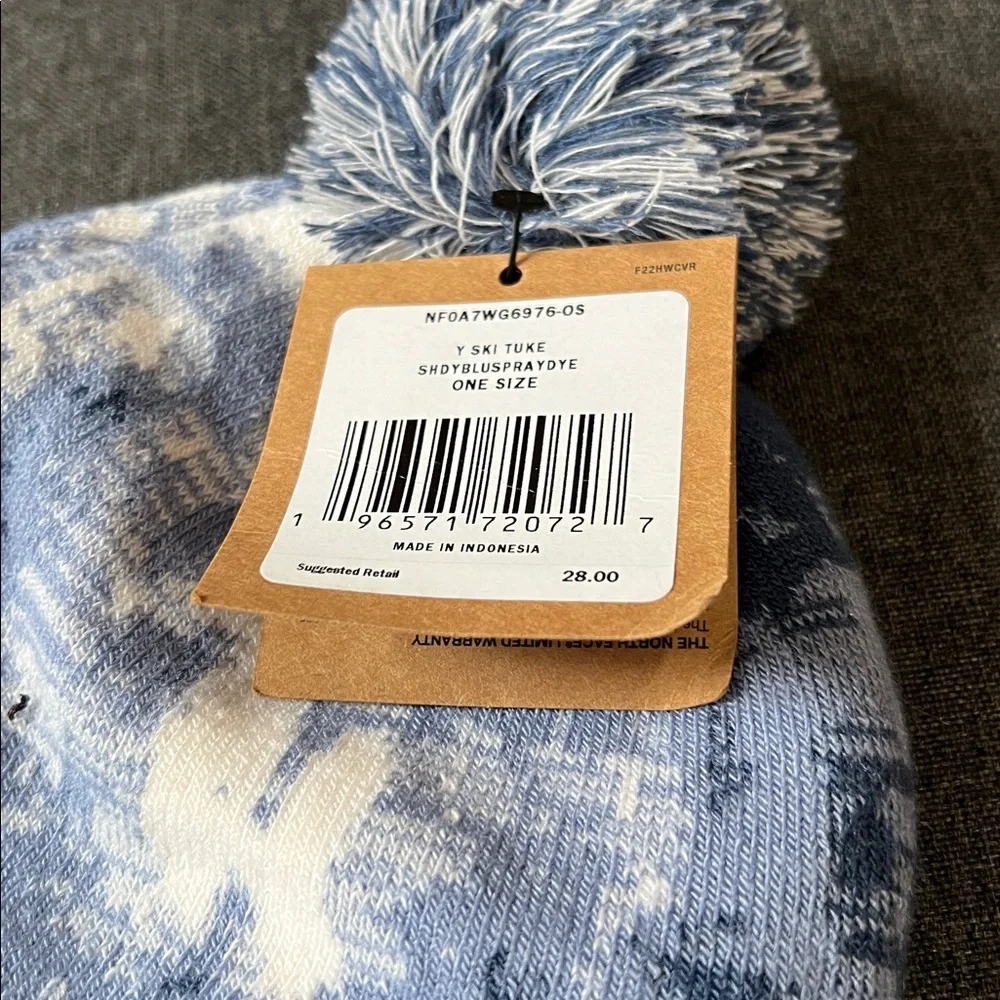 The North‎ Face Kids Youth Blue and White Pom-Pom Beanie ONE SIZE